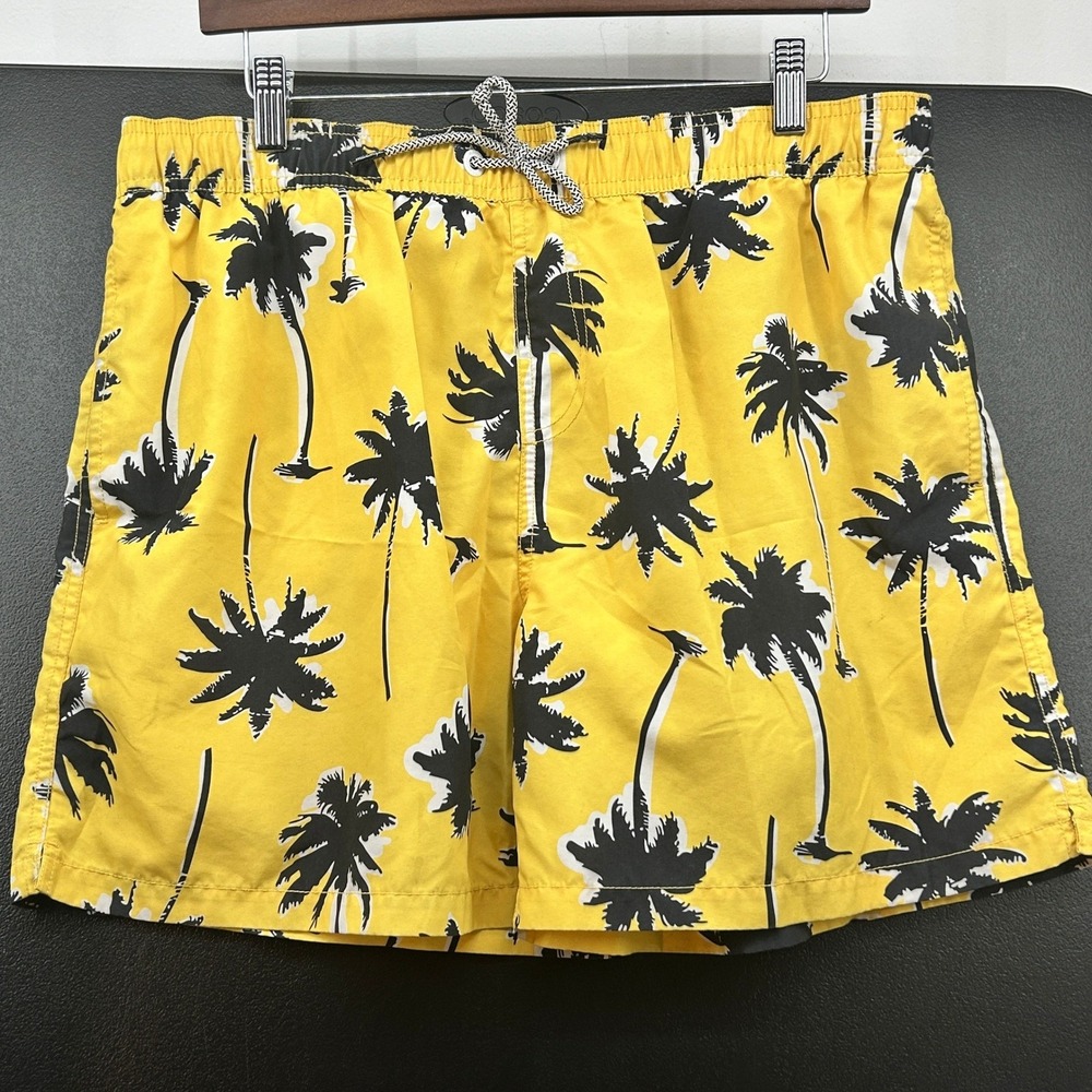 Macmagic Mens Swim Trunks Yellow Palm Tree Board Shorts Mesh Lined XL